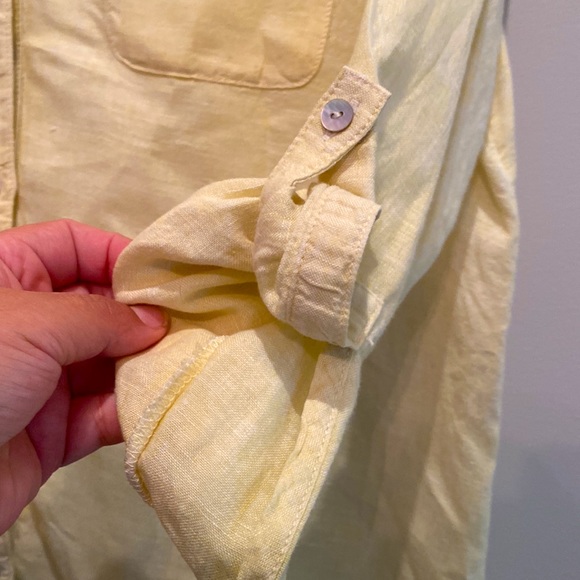 Christian Siriano Pale Yellow Medium Summer linen woman’s button down blouse #14 - Picture 3 of 5